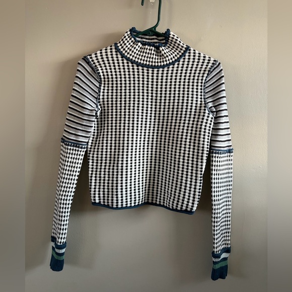Free People Sweaters - Free People - We the Free Cropped Turtleneck sweater Black White Blue XS